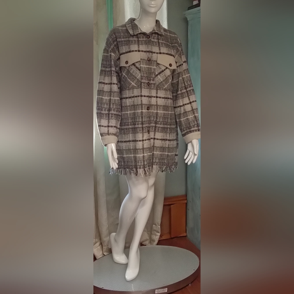 Plaid Teddy Jacket - Cream and Brown